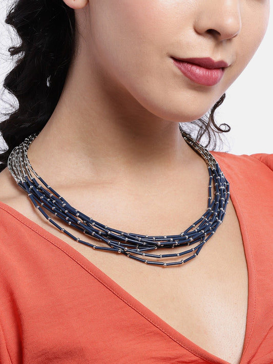 Women Blue & White Beaded Necklace