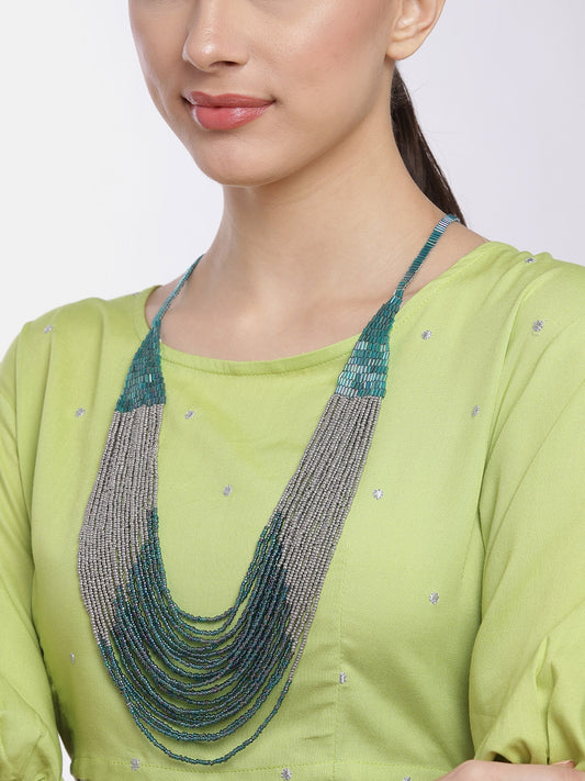 Blue & Silver-Toned Layered Beaded Necklace