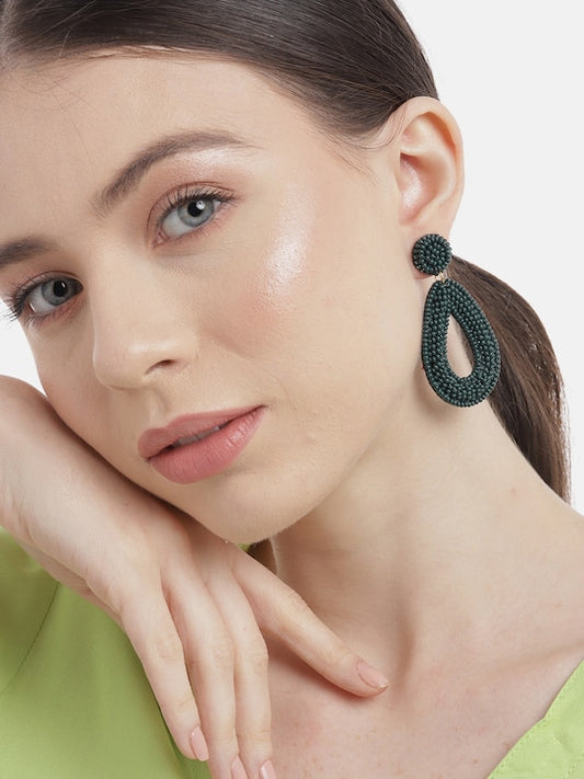 Teal & Gold-Toned Teardrop Shaped Drop Earrings