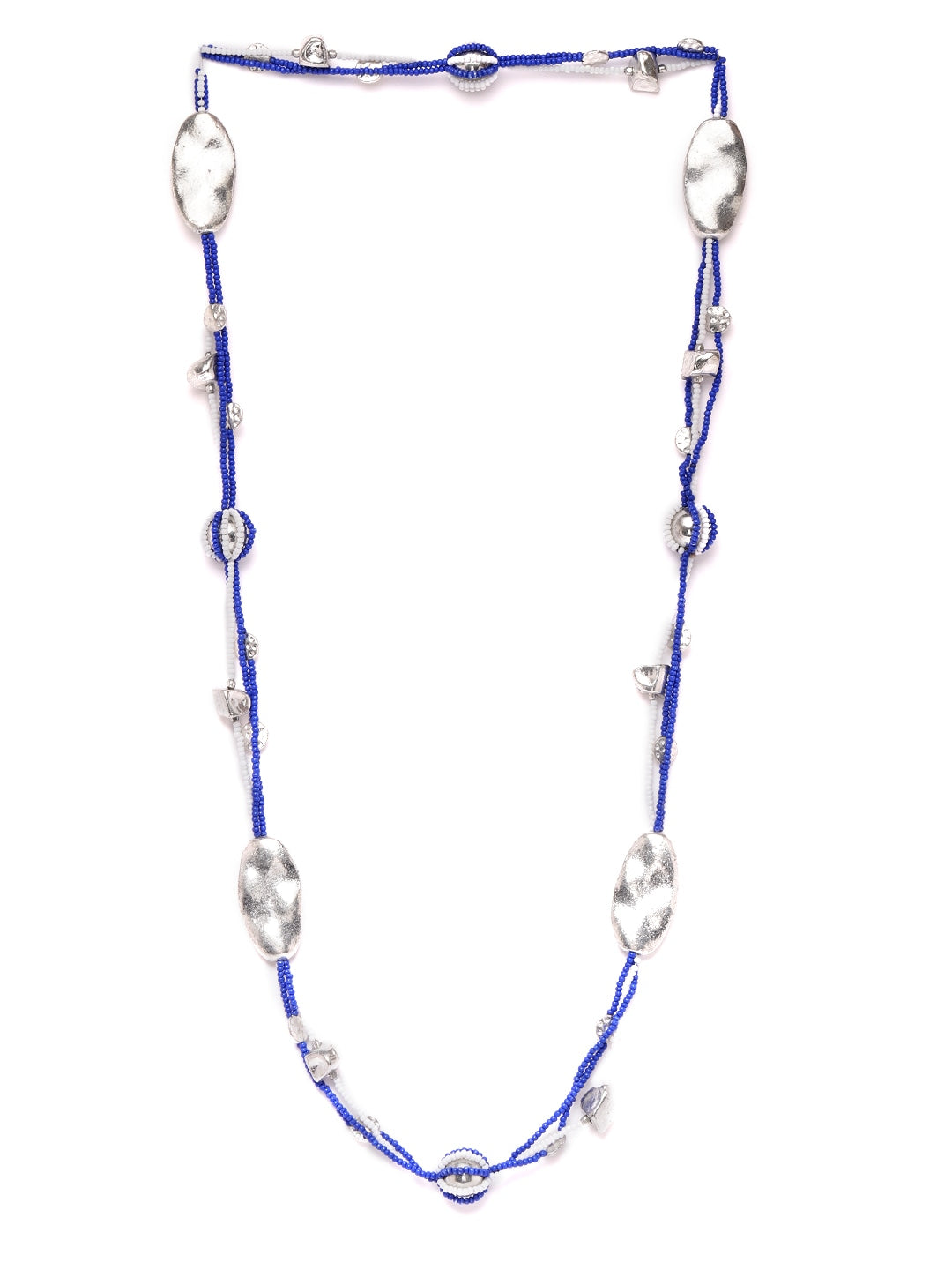 Women Blue Silver-Plated Artificial Beaded Multistranded Layered Necklace