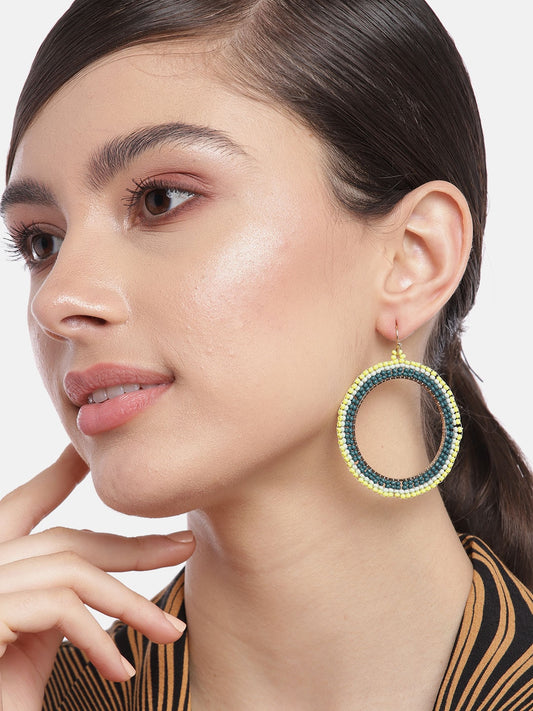 RICHEERA Green & White Circular Beaded Hoop Earrings