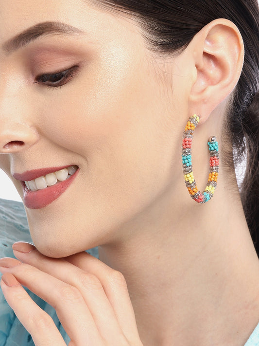 Pink & Yellow Circular Half Hoop Earrings