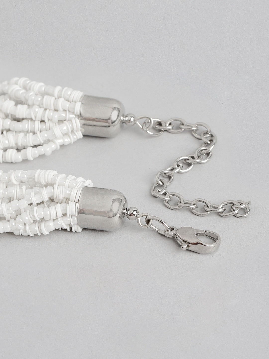Silver-Plated Beaded Multi-Layered Statement Necklace - Richeera