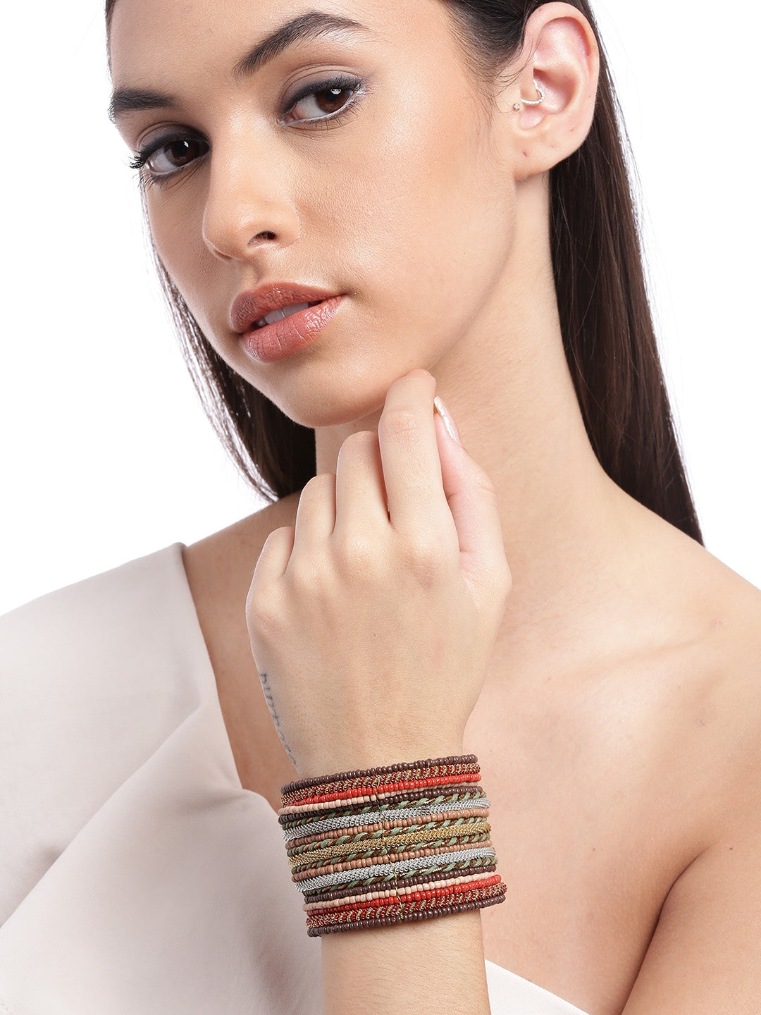 Women Red & Mustard Bangle-Style Bracelet