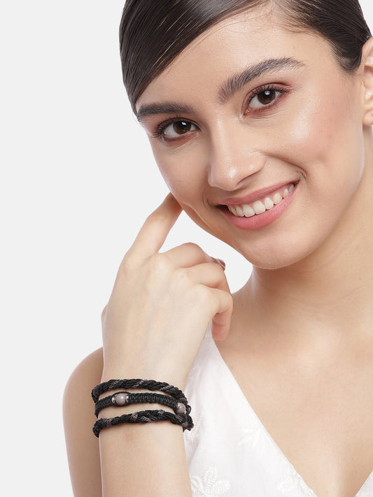 Women Black & Grey Multistrand Bracelet