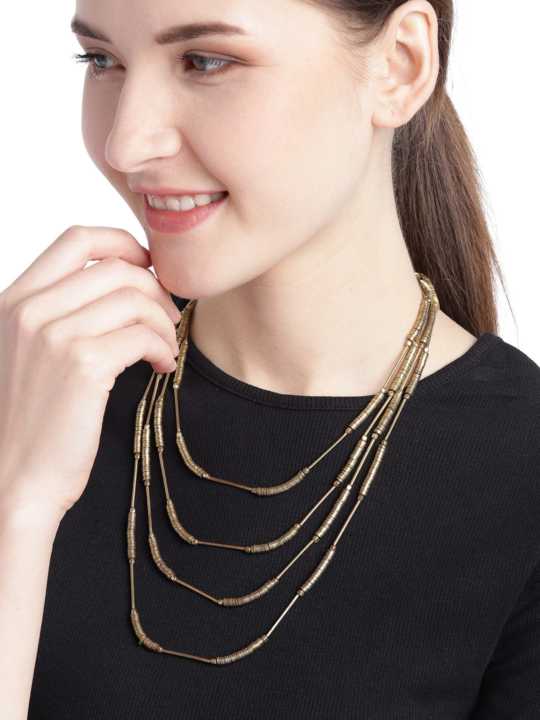 Antique Gold-Plated Layered Necklace – Richeera