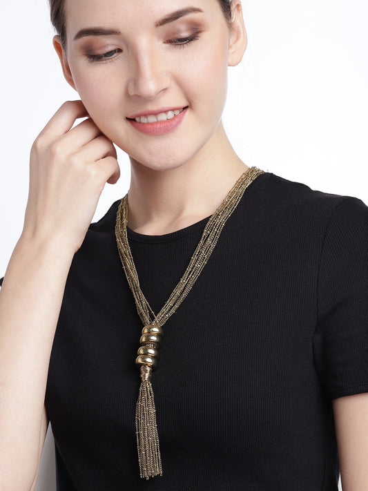 Antique Gold-Plated Tasselled Multistranded Necklace