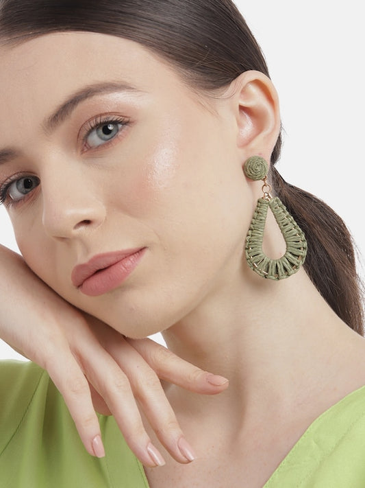 Green & Gold-Toned Teardrop Shaped Drop Earrings