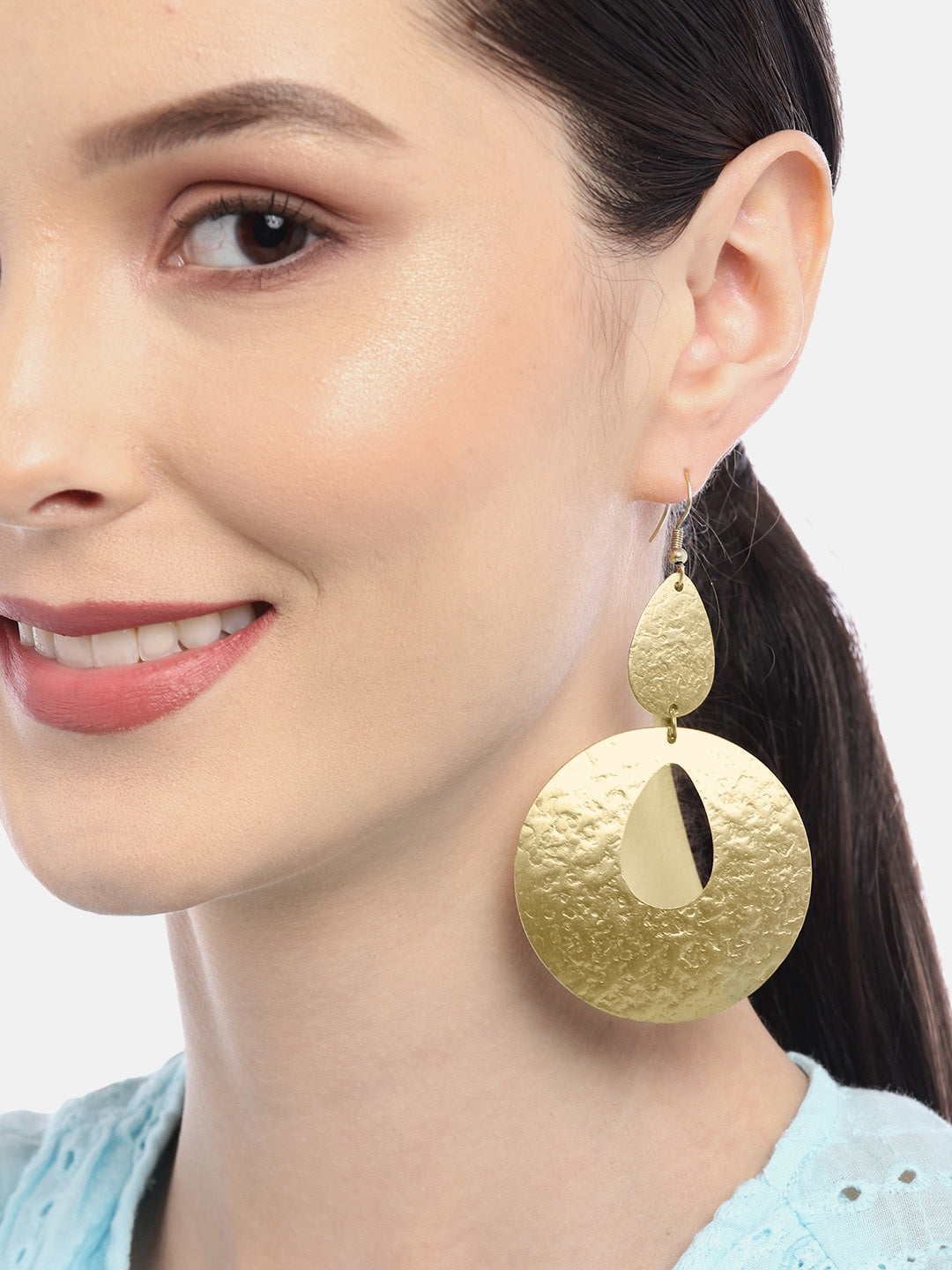 Silver-Toned Circular Drop Earrings
