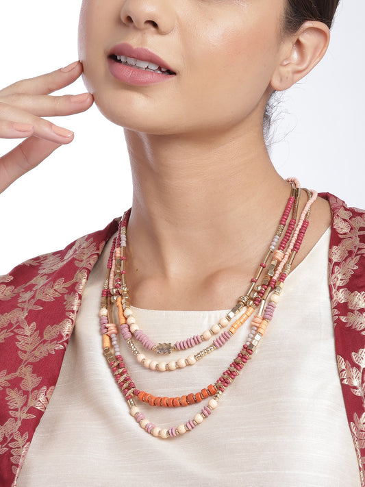 Red & Gold-Toned Layered Necklace