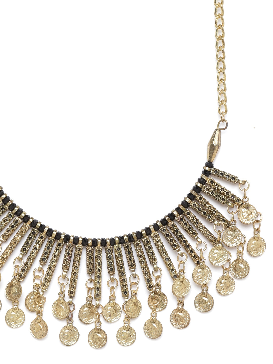 Women Black Antique Gold-Plated Beaded Afghan Necklace