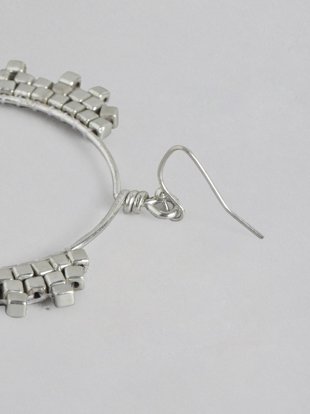 Silver-Toned Circular Drop Earrings