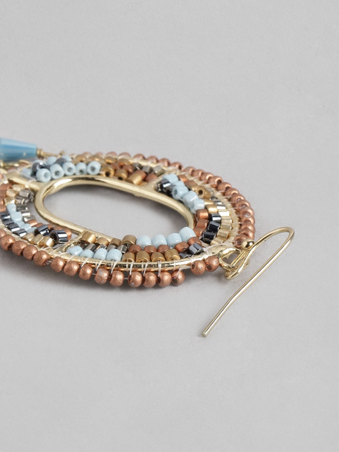 Blue & Gold-Toned Beaded Oval Drop Earrings