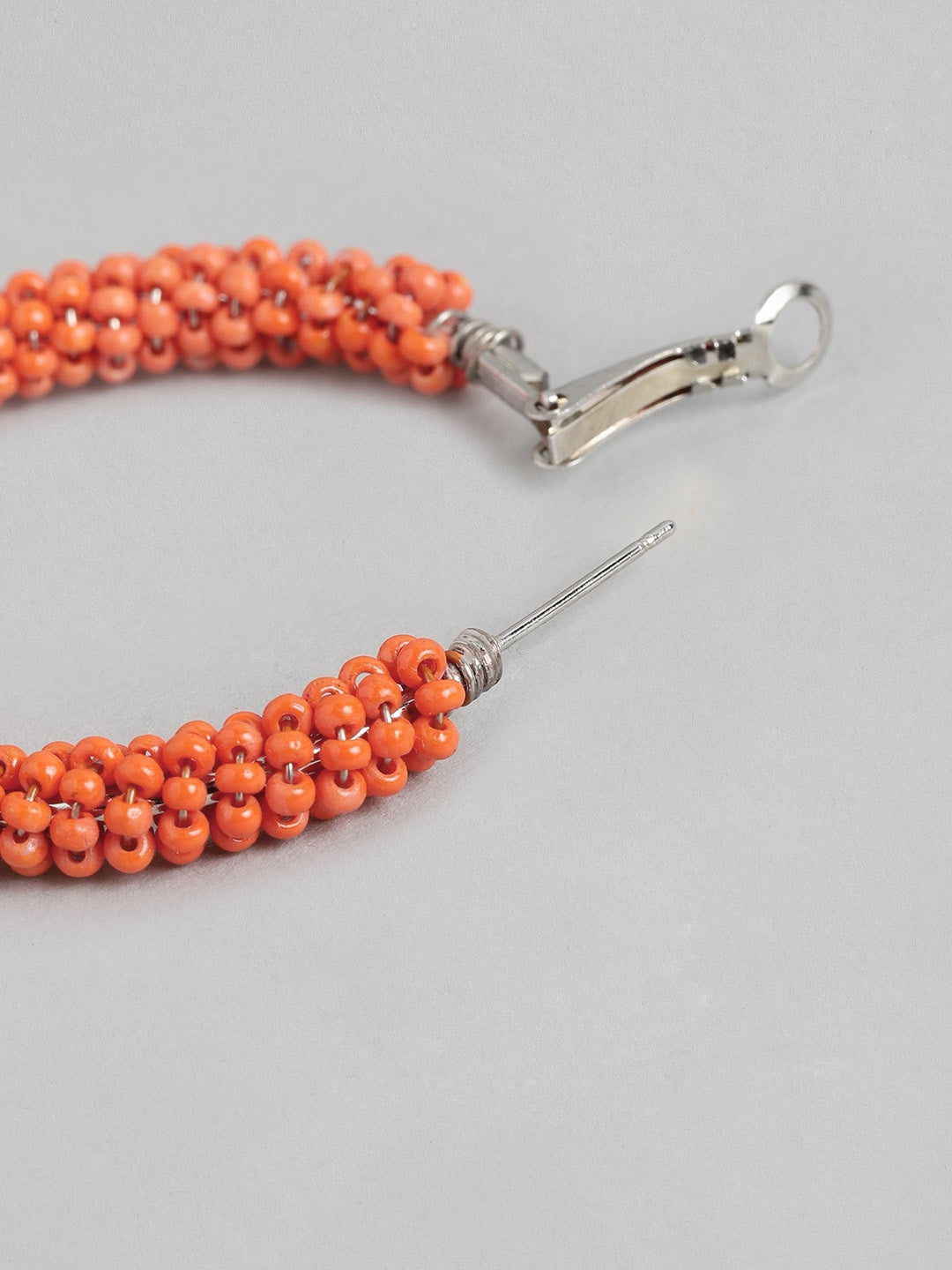 Orange & Silver-Toned Circular Hoop Earrings