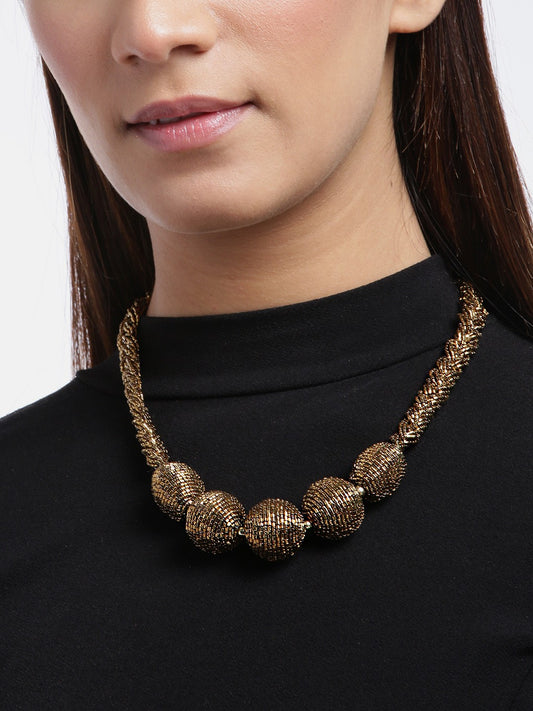 Women Antique Gold-Plated Artificial Beaded Spherical & Braided Necklace