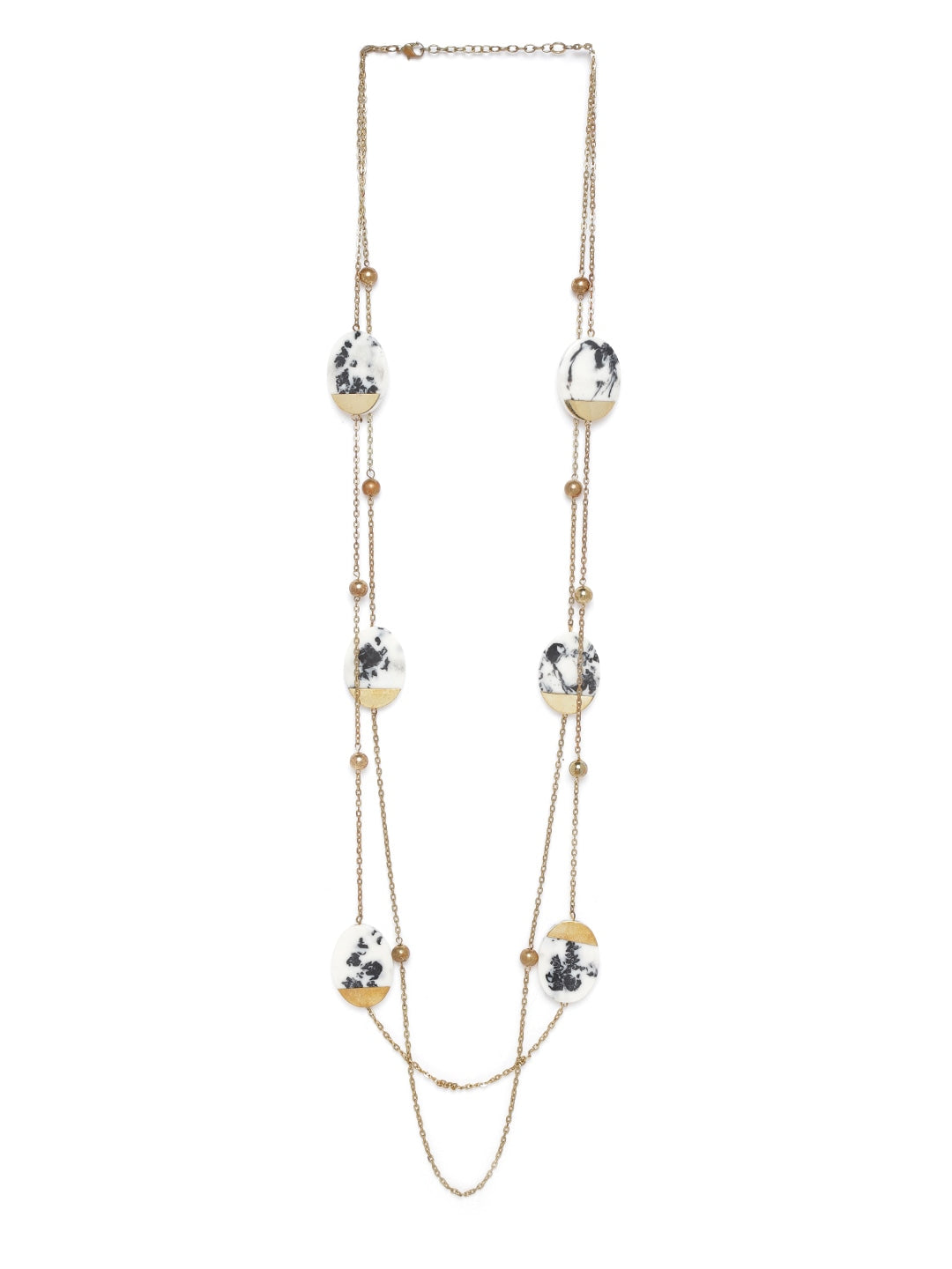 Women White & Black Antique Gold-Plated Resin Print Layered Necklace