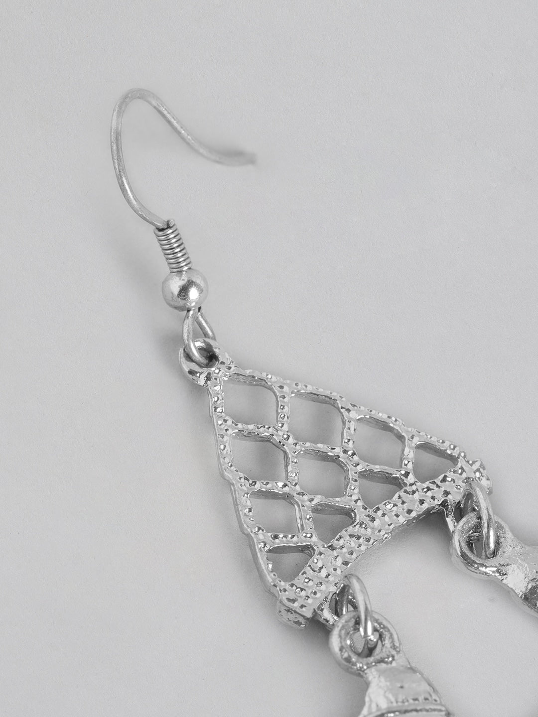 Silver-Toned Crescent Shaped Chandbalis Earrings - Richeera