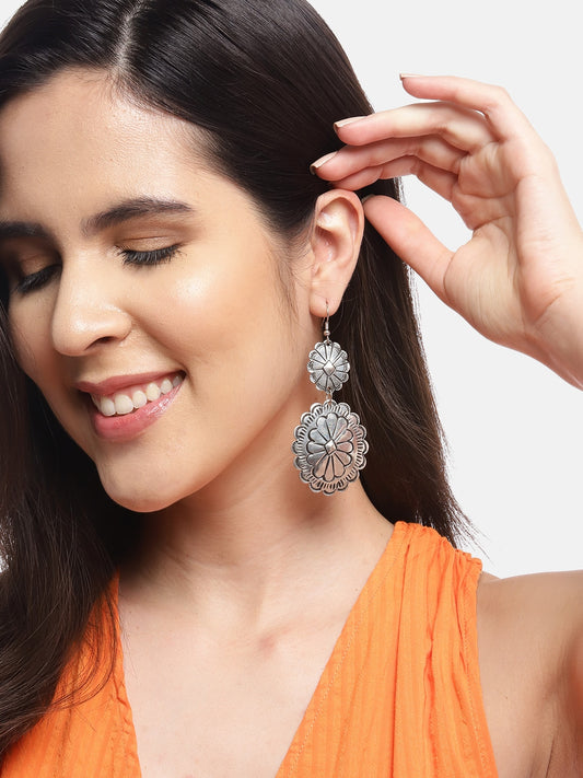 Silver-Plated Floral Drop Earrings