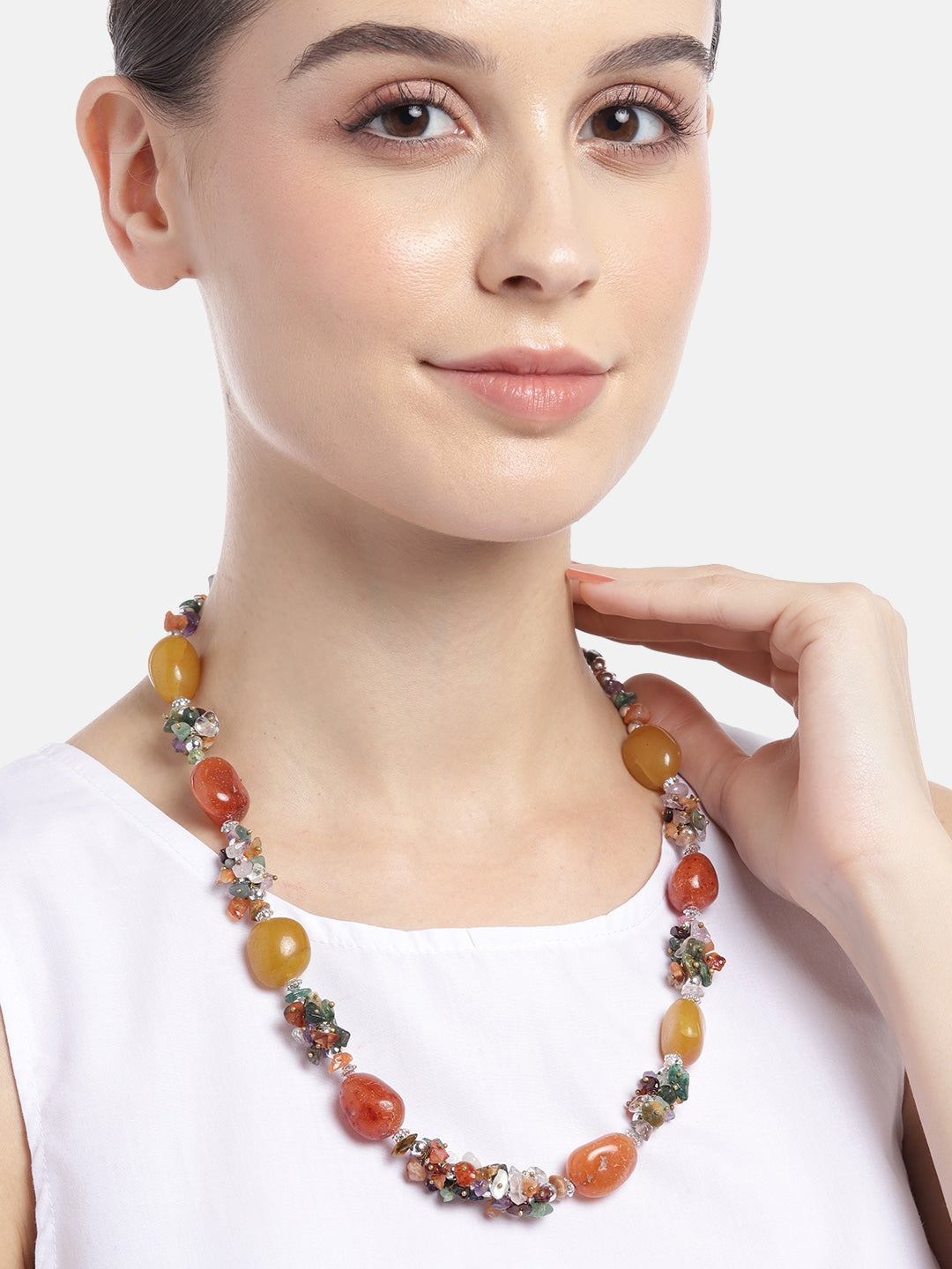 Brass Silver-Plated Beaded Statement Necklace