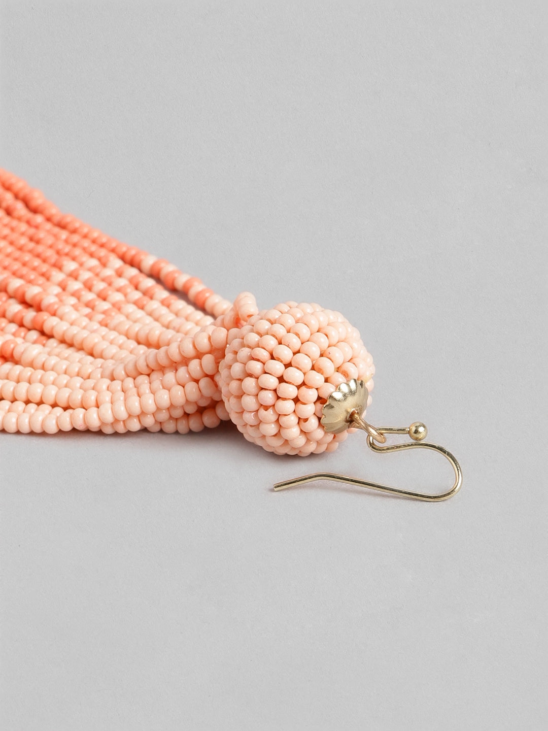 Peach-Coloured Circular Beaded Drop Earrings