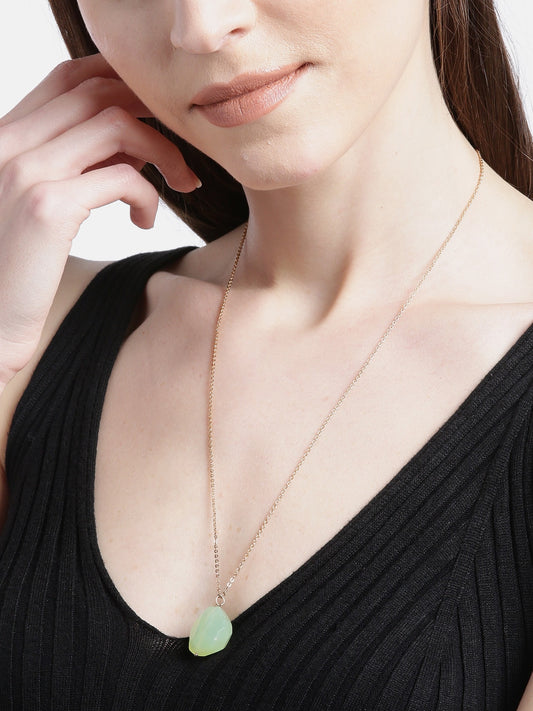 RICHEERA Green Rose Gold Plated Stone Studded Necklace