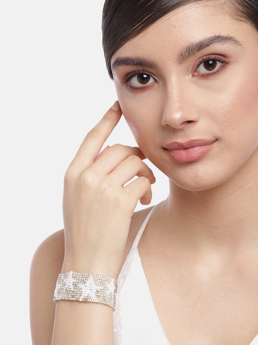 Women Gold-Toned & White Braided Bracelet