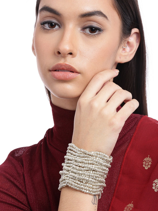 Women Silver-Toned Silver-Plated Elasticated Bracelet