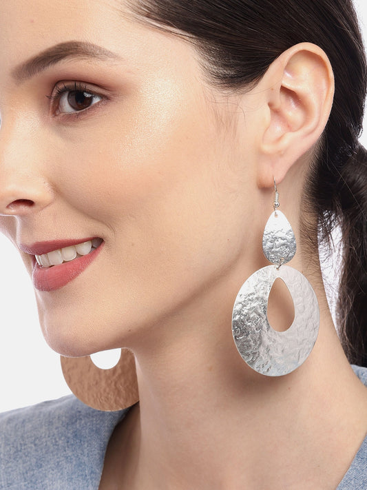 Silver-Toned Circular Drop Earrings