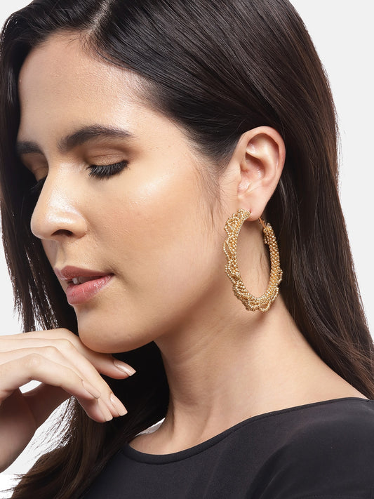 Gold-Plated Artificial Beads Circular Hoop Earrings
