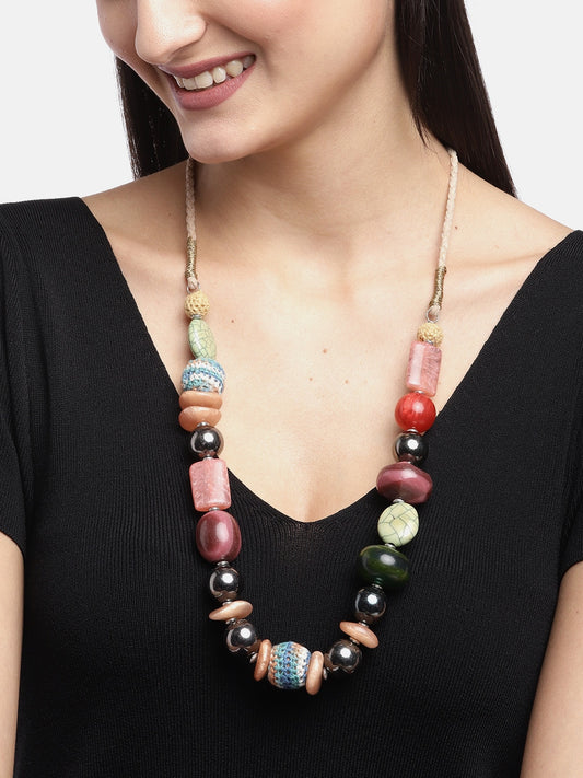 Women Multicoloured Silver-Plated Artificial Beaded Necklace