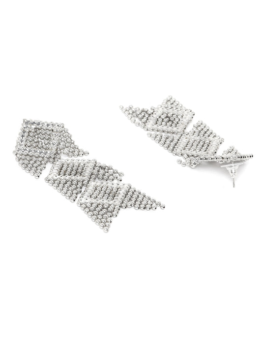 RICHEERA Oxidised Silver-Plated Beaded Geometric Drop Earrings