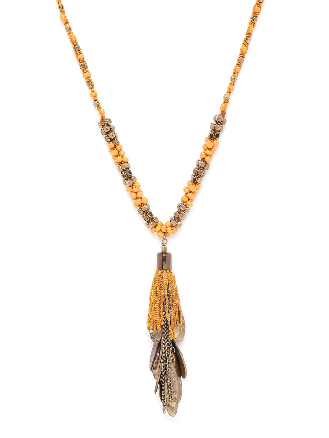Women Mustard Yellow Antique Gold-Plated Beaded Necklace