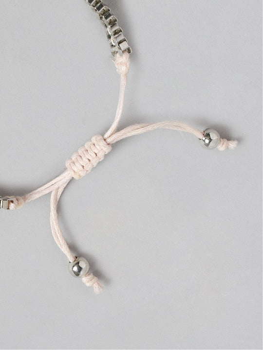 Women Silver-Toned & Pink Silver-Plated Wraparound Bracelet