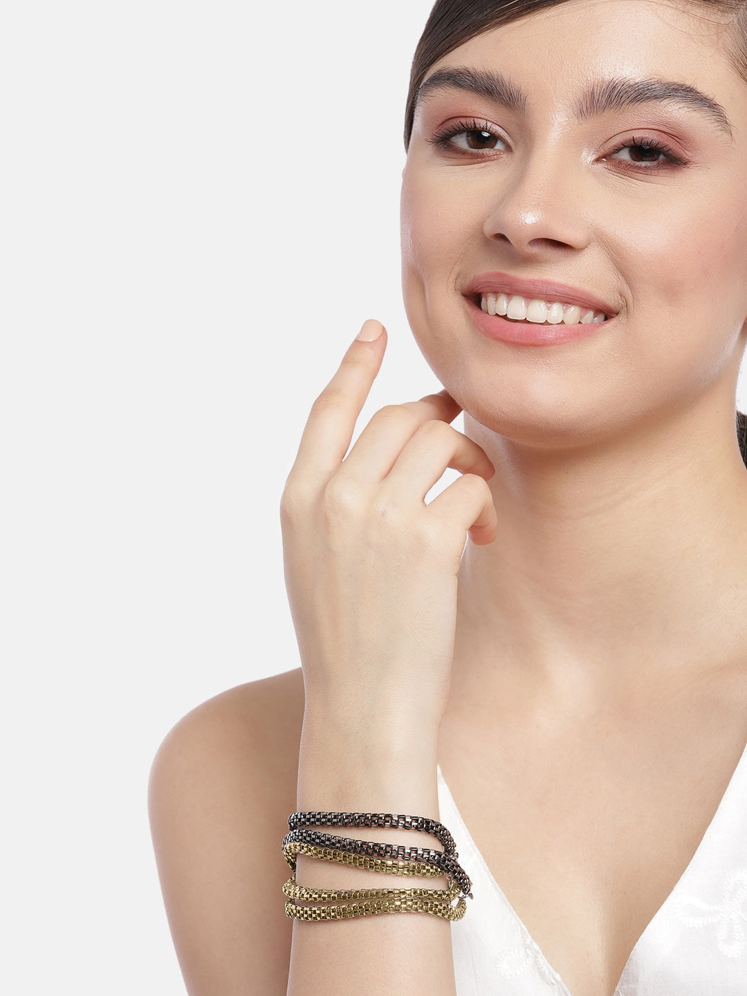 Women Gold-Toned & Gunmetal-Toned Gold-Plated Multistrand Bracelet