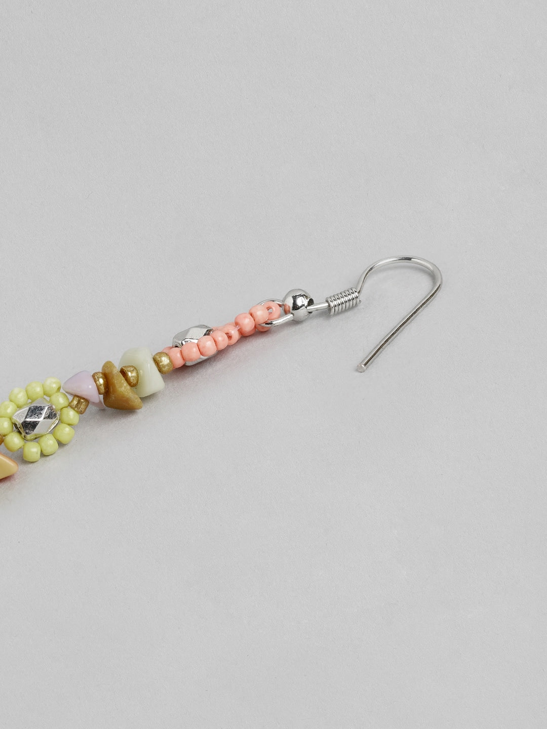 Silver-Toned & Peach-Coloured Contemporary Drop Earrings