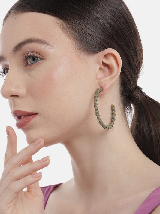 Green & Gold-Toned Circular Half Hoop Earrings