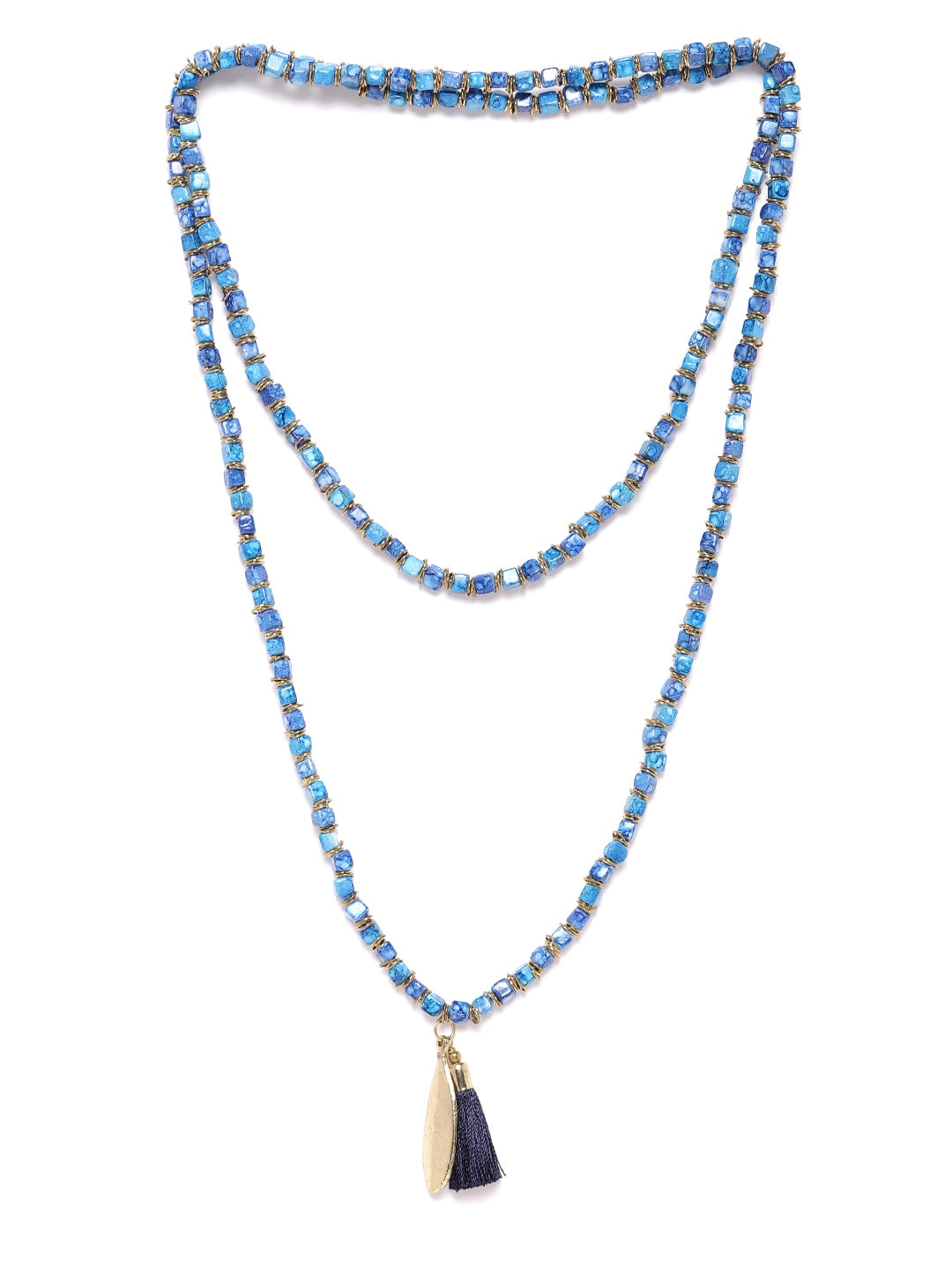 RICHEERA Blue Gold Plated Beaded Layered & Tasselled Necklace