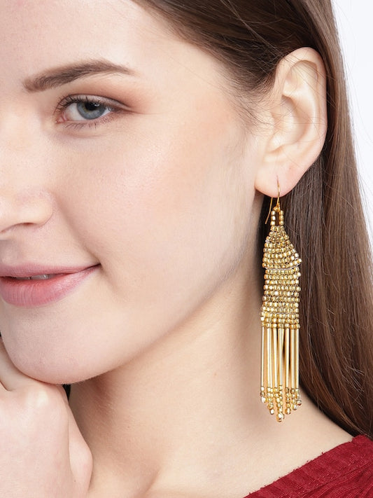 Gold-Plated Beaded Tasselled Drop Earrings