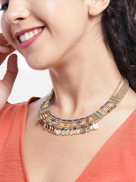 Gold-Toned & Blue Gold-Plated Bohemian Necklace
