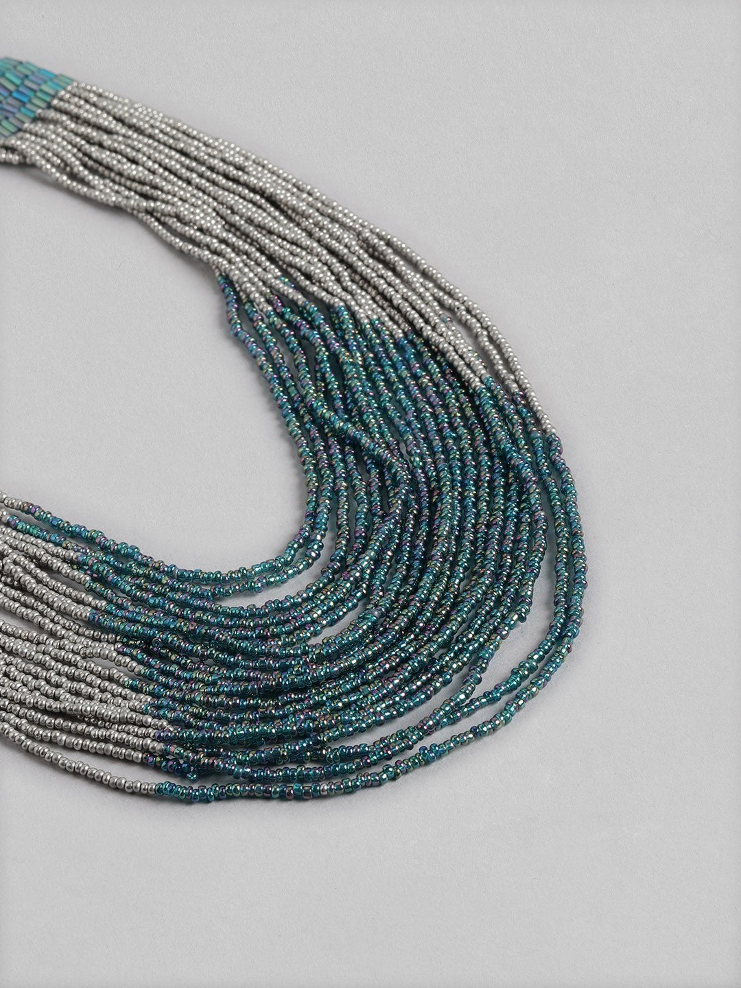 Blue & Silver-Toned Layered Beaded Necklace
