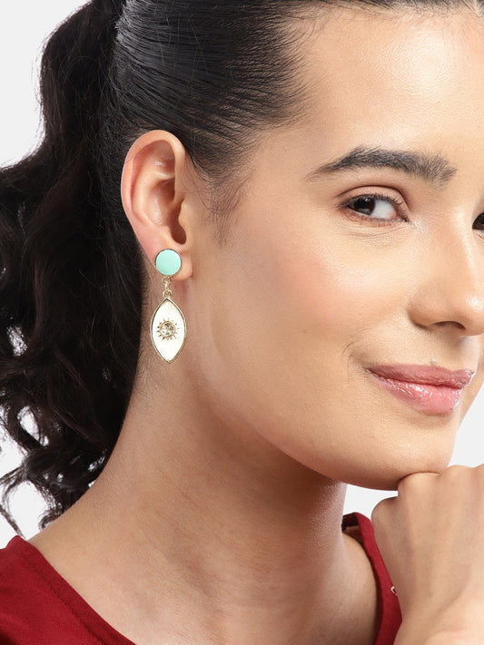 Gold-Plated Enamelled Geometric Drop Earrings