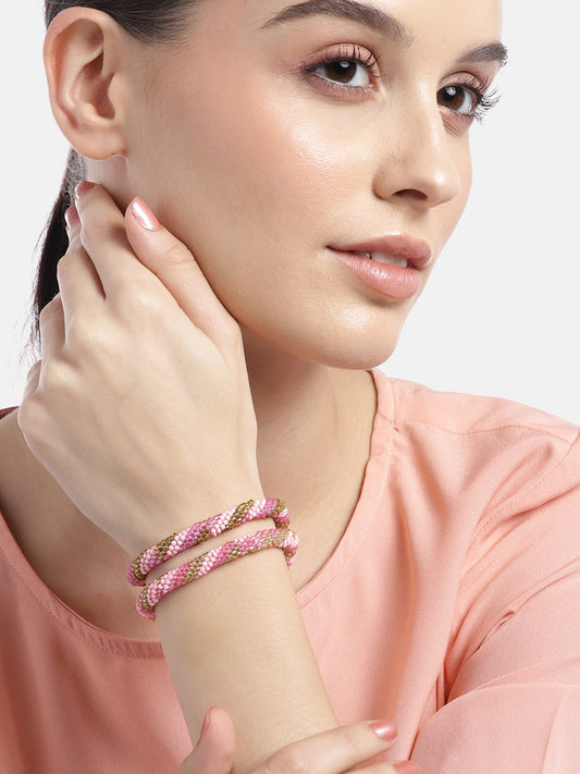 Women Set of 2 Artificial Beads Studded Bangle-Style Bracelet