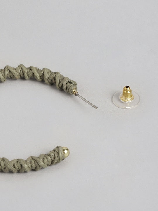 Green & Gold-Toned Circular Half Hoop Earrings