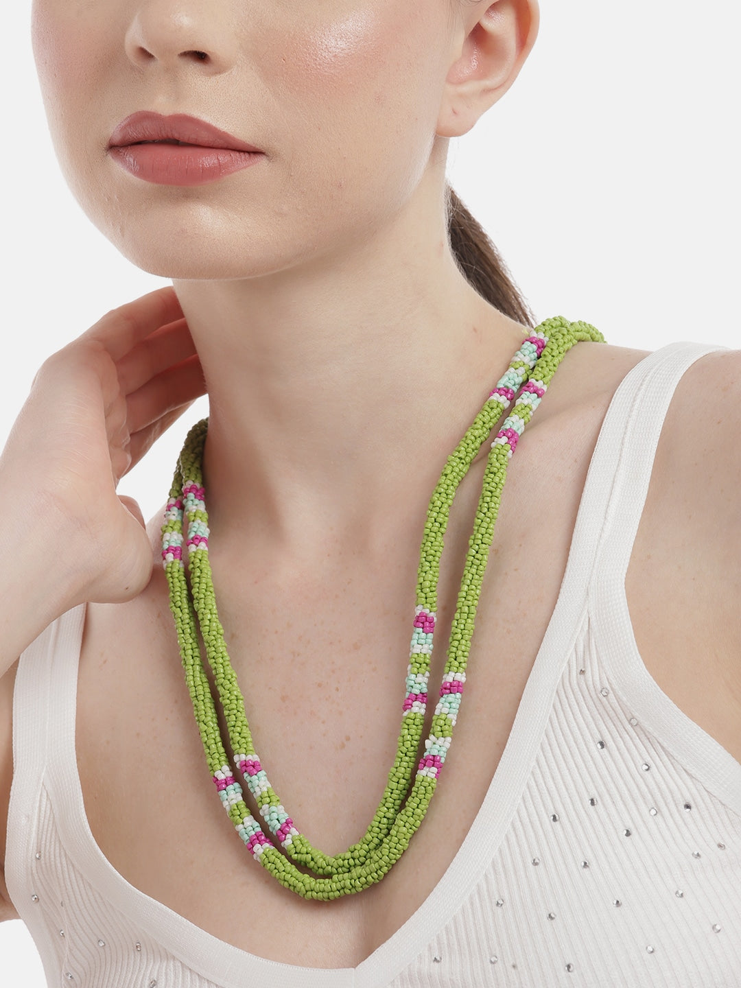 Green & Pink Layered Necklace