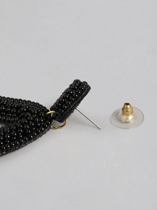 Black & Gold-Toned Teardrop Shaped Drop Earrings