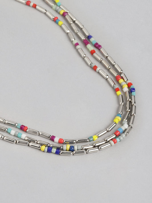 Silver-Toned & Red Layered Necklace