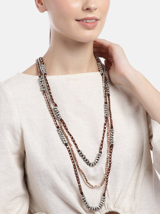 RICHEERA Gold-Plated Beaded Triple-Layered Statement Necklace