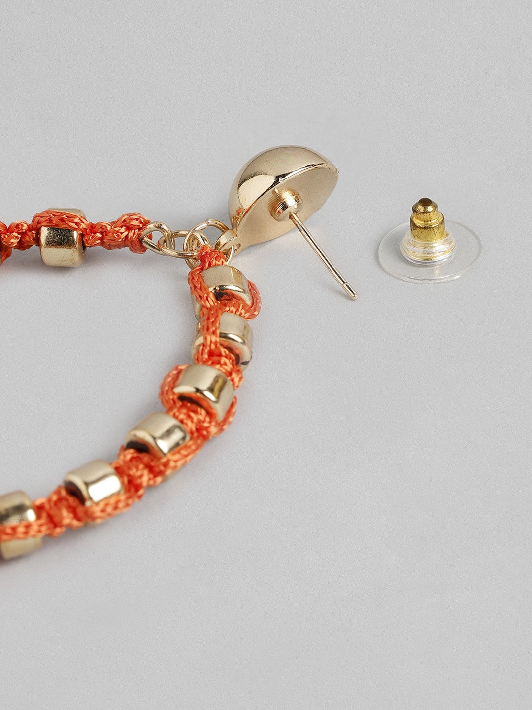 Orange & Gold-Toned Circular Drop Earrings