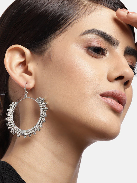 Silver-Toned Circular Drop Earrings