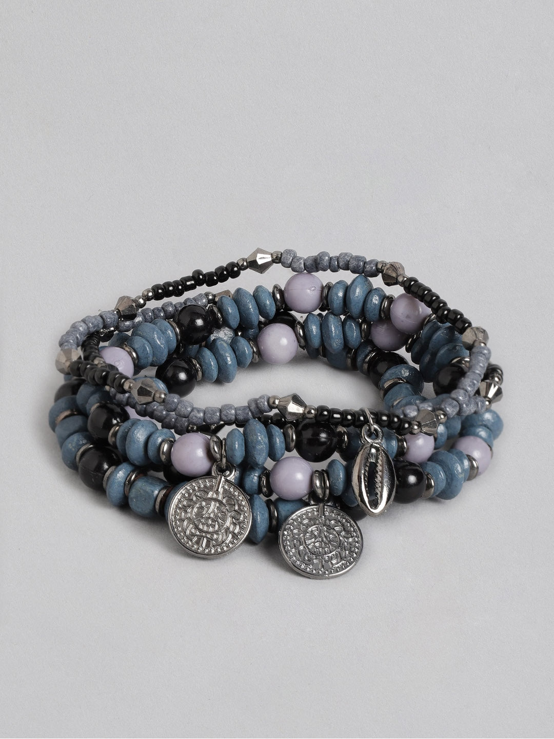 Women Pack of 5 Blue & Black Elasticated Bracelet